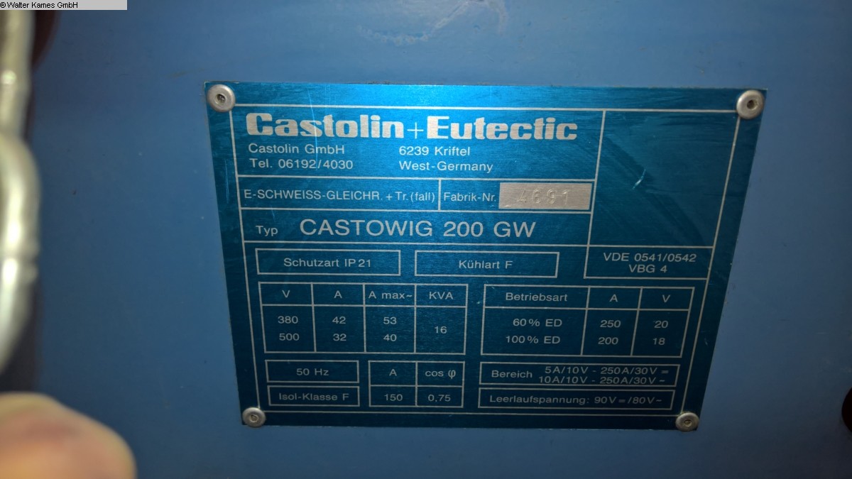 used Protective Gas Welding Machine CASTOLIN + EUTECTIC CASTOWIG 200 GW