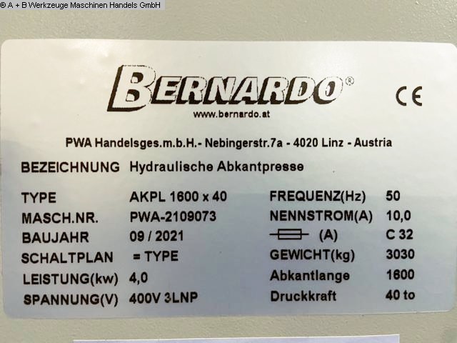 used Hydr. pressbrake BERNARDO AKPL 1600 x 40