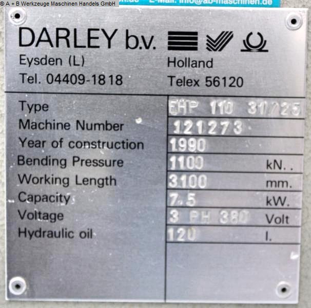 Hydr'ı kullandık. abkant pres DARLEY EHP 110-31/25