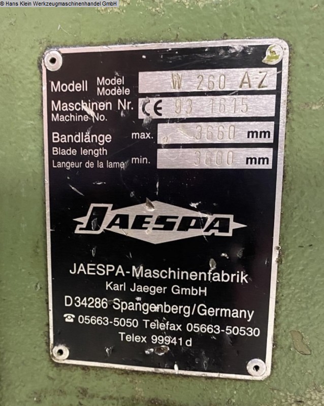 Sierra de cinta automática horizontal JAESPA W 260 AZ usada