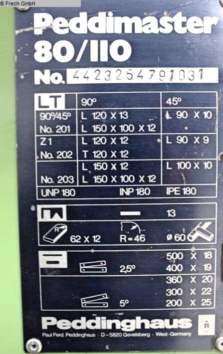 Profilstahlschere von PEDDINGHAUS Typ: PEDDIMASTER 80/110 Gebrauchtmaschinen