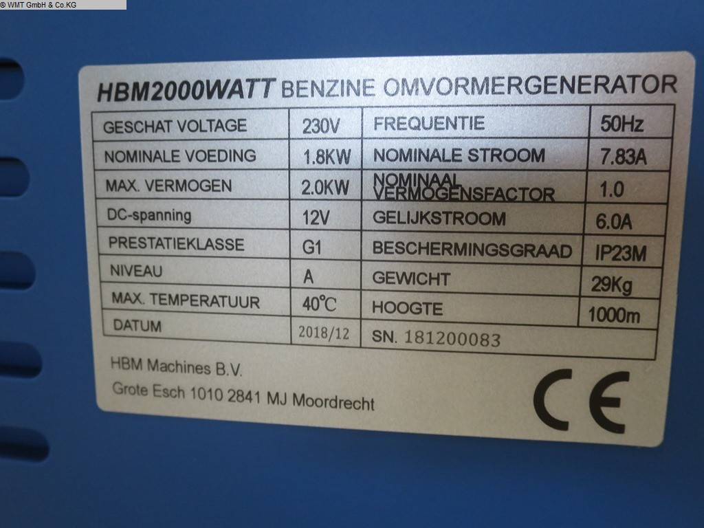 Générateurs d'occasion HBM 2000W Inverter