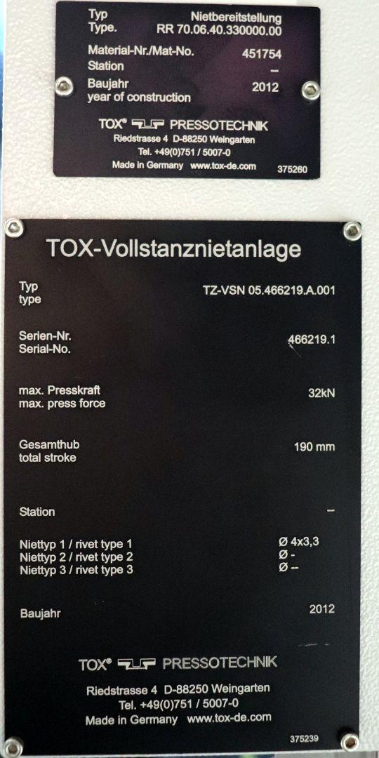Riveteuse d'occasion TOX PRESSOTECHNIK TZ-VSN 05.466219.A.001