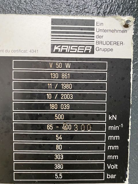 used double-sided high speed press KAISER V 50 W
